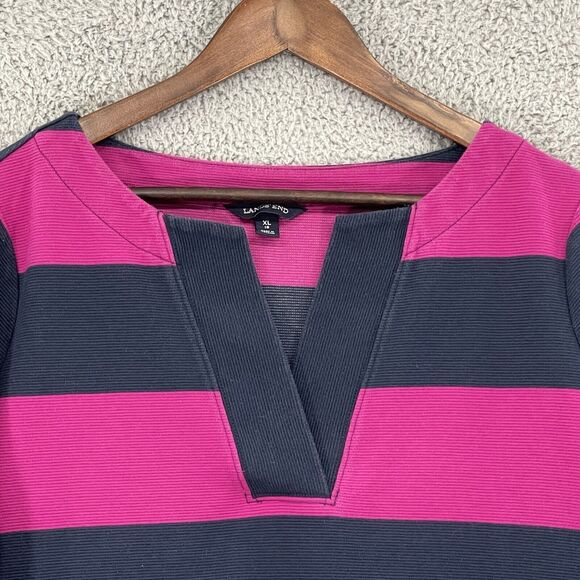 Lands'‎ End Shirt Top Women XL Pink Blue Striped Thick Fabric V-Neck V65 - Picture 3 of 14